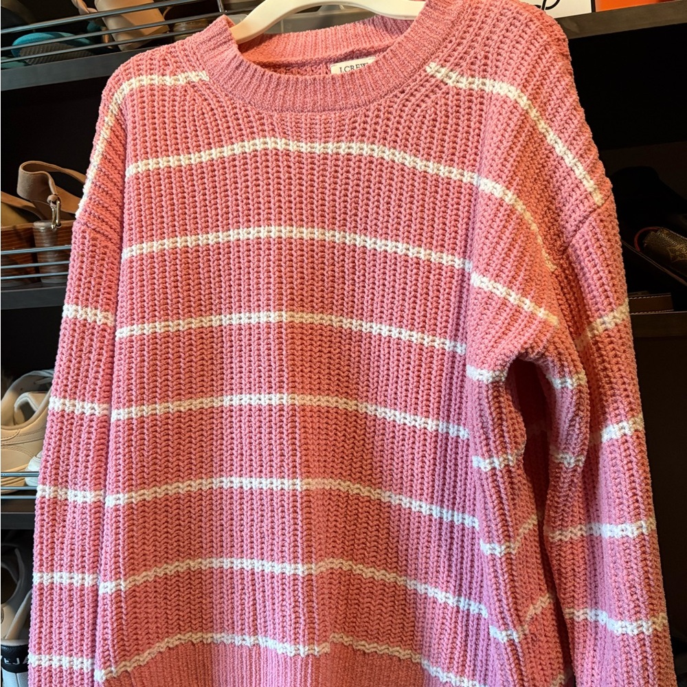 J. Crew Pink and White Striped Sweater